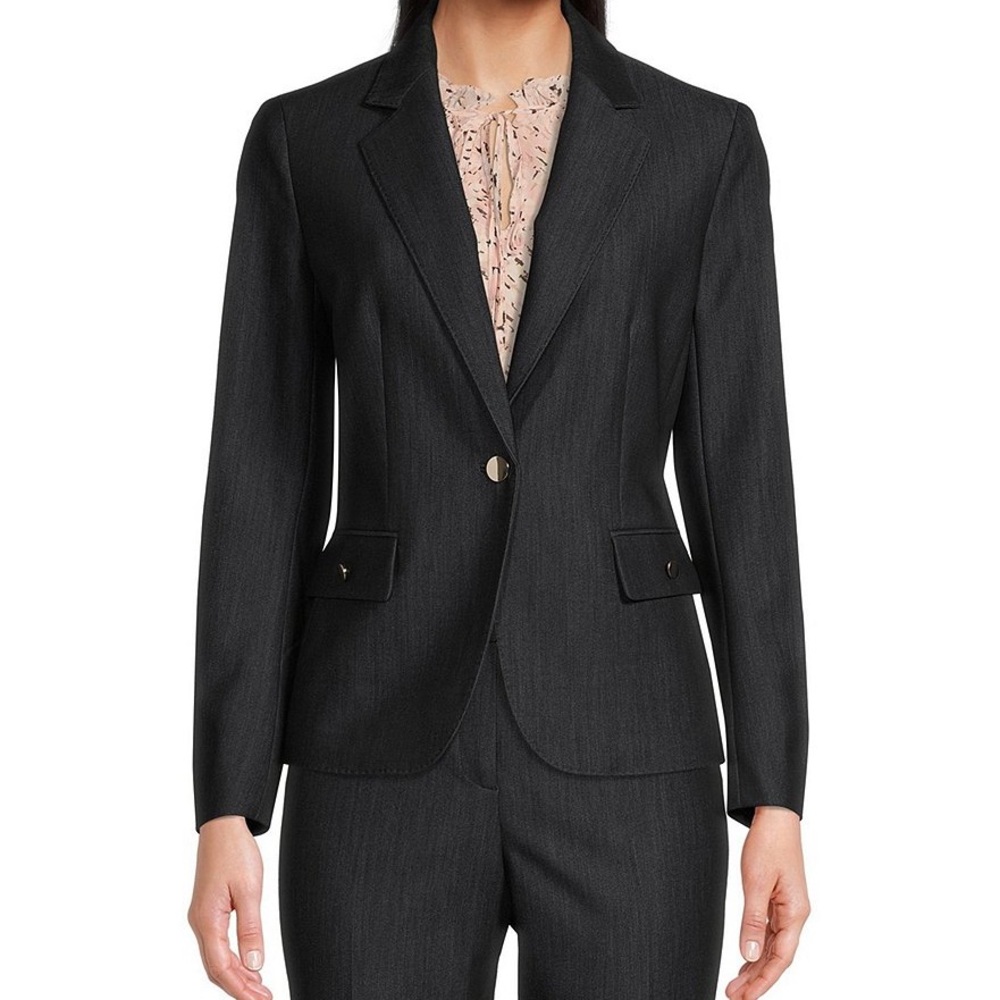 Anne Klein Women's Blazer Size 4 Navy One Button Peak Lapel Jacket